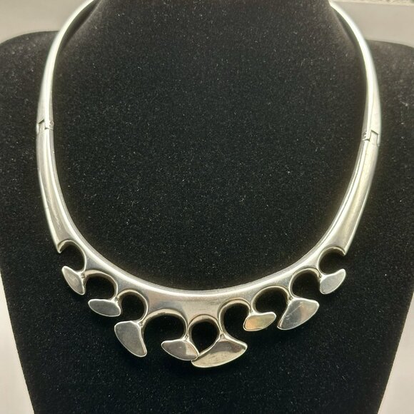 TM-06 Jewelry - Modernist Organic Necklace Collar Choker Torque Taxco Mexico Sterling Silver